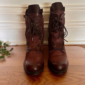 AS98 Lucas Women's eggplant  Leather Lace-Up Ankle Boots